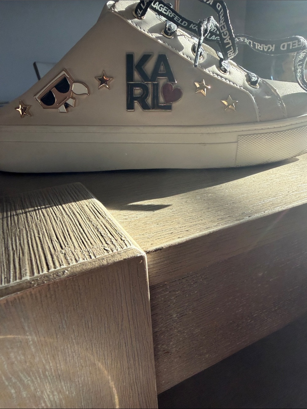 Karl Lagerfeld Cream Slip-On Sneakers with Gold Accents